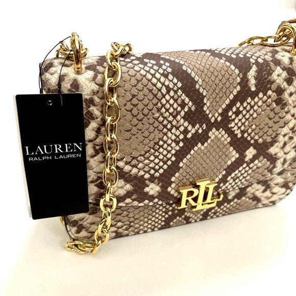 NWT Original $250 RALPH LAUREN Farro Foldover Crossbody Shoulder Bag Snake Print